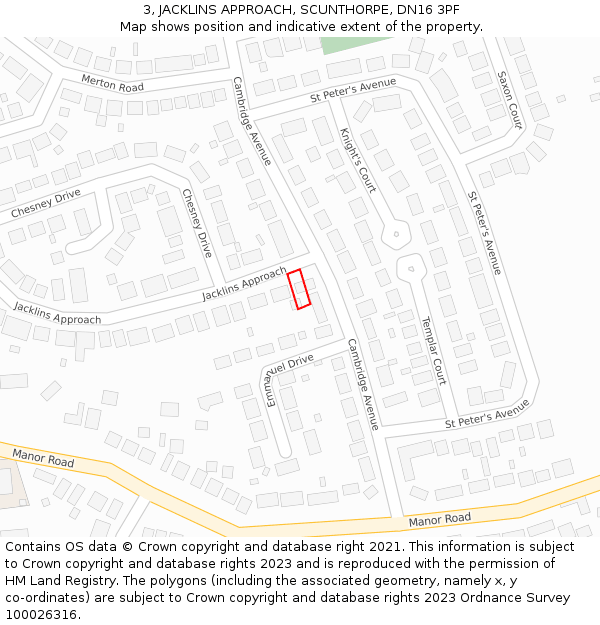 3, JACKLINS APPROACH, SCUNTHORPE, DN16 3PF: Location map and indicative extent of plot