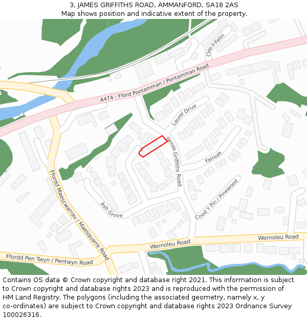 3, JAMES GRIFFITHS ROAD, AMMANFORD, SA18 2AS: Location map and indicative extent of plot