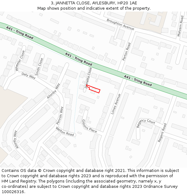 3, JANNETTA CLOSE, AYLESBURY, HP20 1AE: Location map and indicative extent of plot