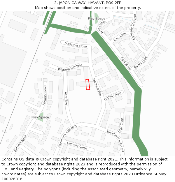 3, JAPONICA WAY, HAVANT, PO9 2FP: Location map and indicative extent of plot