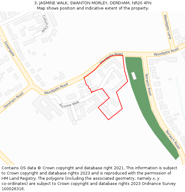 3, JASMINE WALK, SWANTON MORLEY, DEREHAM, NR20 4FN: Location map and indicative extent of plot