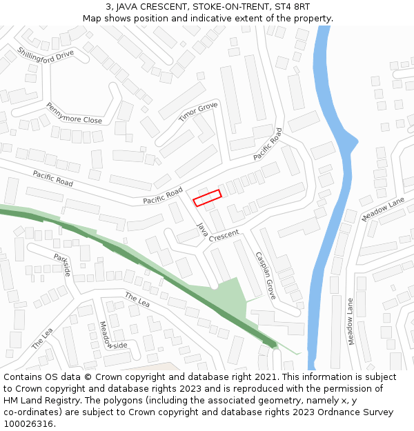 3, JAVA CRESCENT, STOKE-ON-TRENT, ST4 8RT: Location map and indicative extent of plot