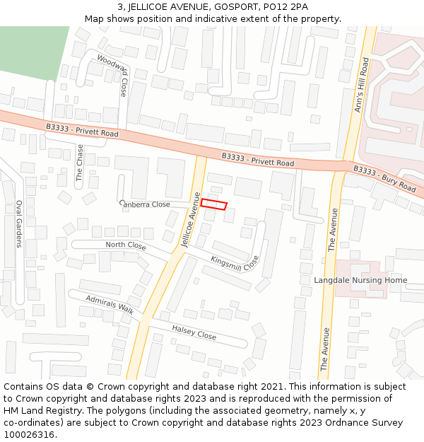 3, JELLICOE AVENUE, GOSPORT, PO12 2PA: Location map and indicative extent of plot