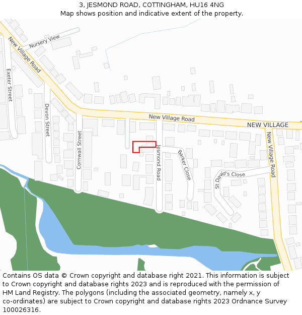 3, JESMOND ROAD, COTTINGHAM, HU16 4NG: Location map and indicative extent of plot