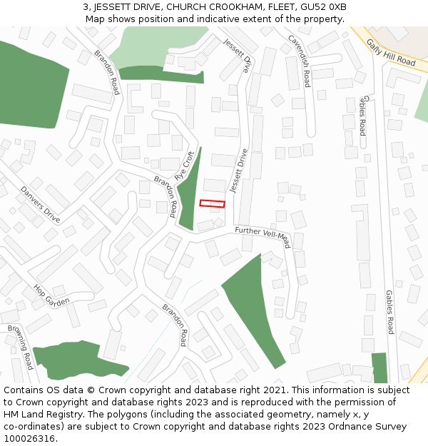 3, JESSETT DRIVE, CHURCH CROOKHAM, FLEET, GU52 0XB: Location map and indicative extent of plot