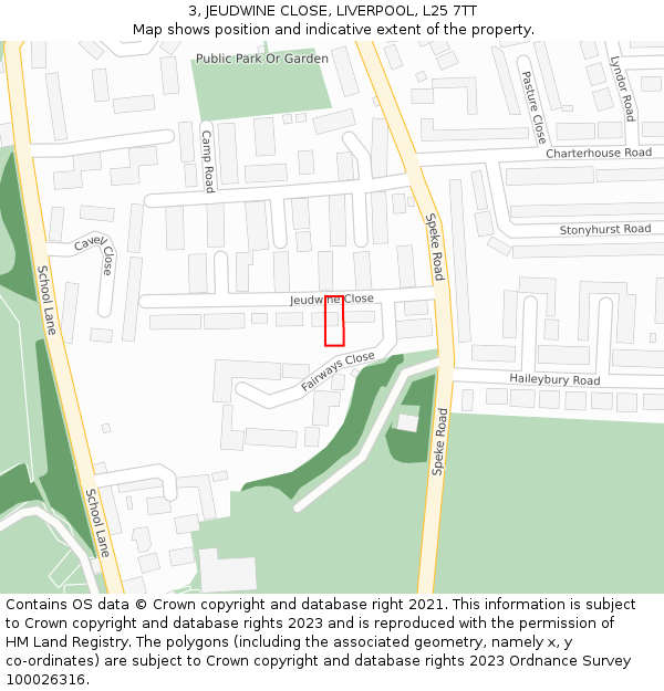 3, JEUDWINE CLOSE, LIVERPOOL, L25 7TT: Location map and indicative extent of plot