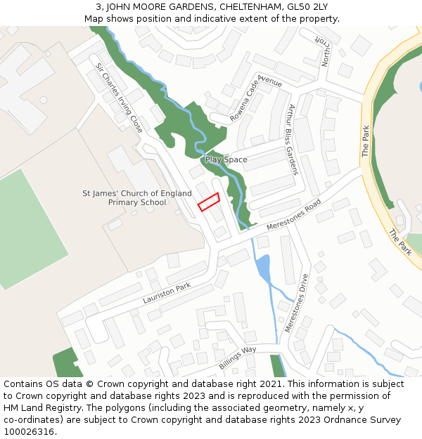 3, JOHN MOORE GARDENS, CHELTENHAM, GL50 2LY: Location map and indicative extent of plot