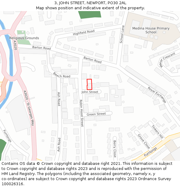 3, JOHN STREET, NEWPORT, PO30 2AL: Location map and indicative extent of plot