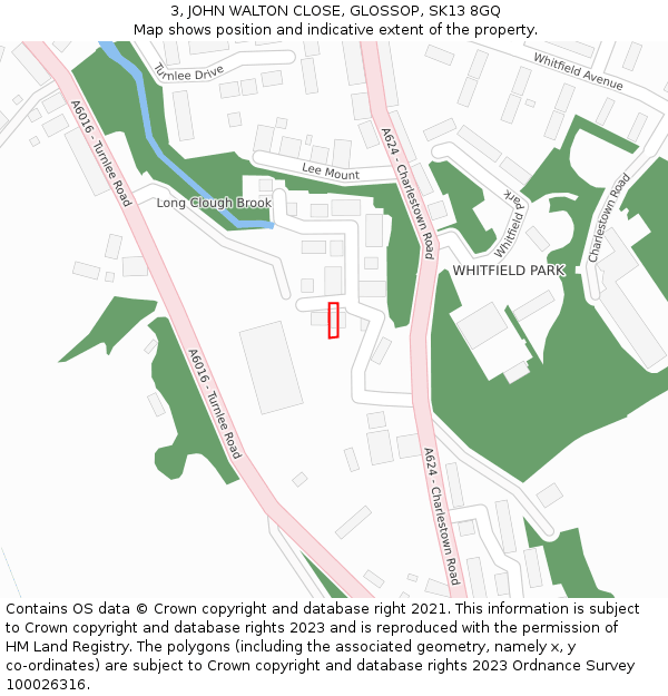 3, JOHN WALTON CLOSE, GLOSSOP, SK13 8GQ: Location map and indicative extent of plot