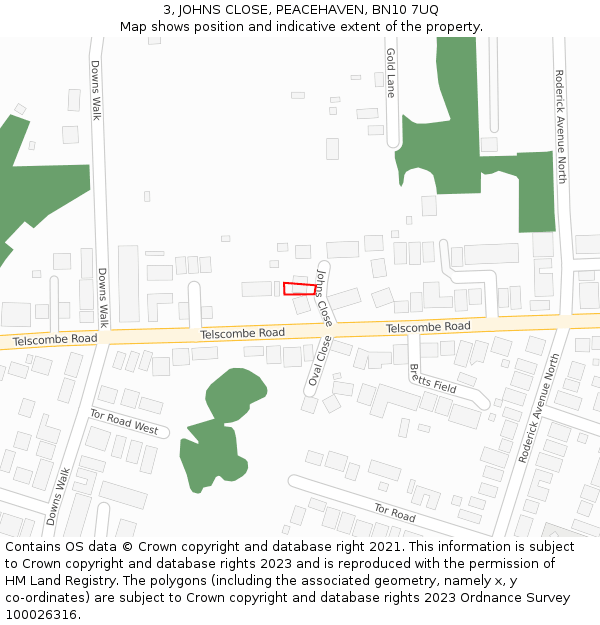 3, JOHNS CLOSE, PEACEHAVEN, BN10 7UQ: Location map and indicative extent of plot