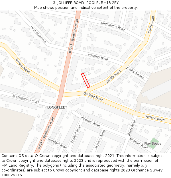 3, JOLLIFFE ROAD, POOLE, BH15 2EY: Location map and indicative extent of plot