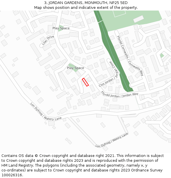 3, JORDAN GARDENS, MONMOUTH, NP25 5ED: Location map and indicative extent of plot