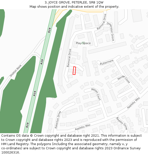 3, JOYCE GROVE, PETERLEE, SR8 1QW: Location map and indicative extent of plot