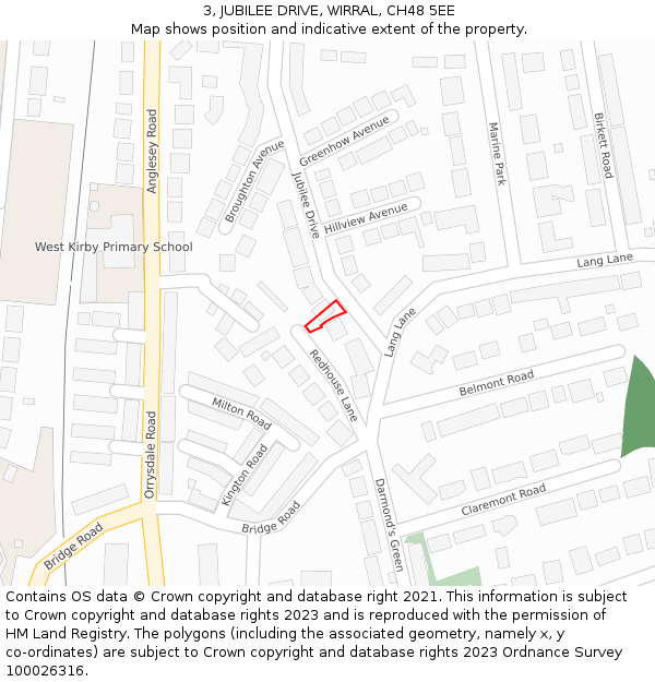 3, JUBILEE DRIVE, WIRRAL, CH48 5EE: Location map and indicative extent of plot