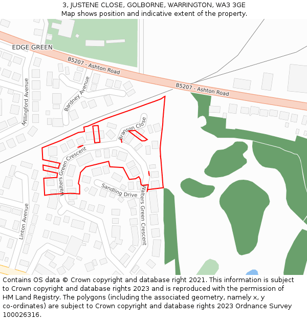 3, JUSTENE CLOSE, GOLBORNE, WARRINGTON, WA3 3GE: Location map and indicative extent of plot