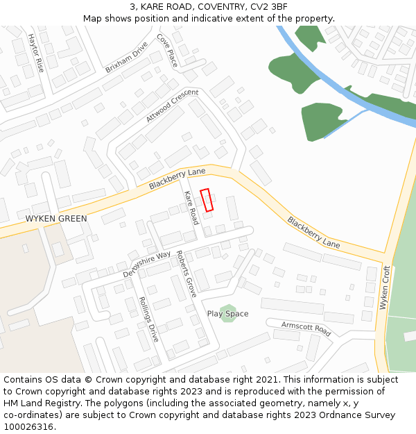 3, KARE ROAD, COVENTRY, CV2 3BF: Location map and indicative extent of plot