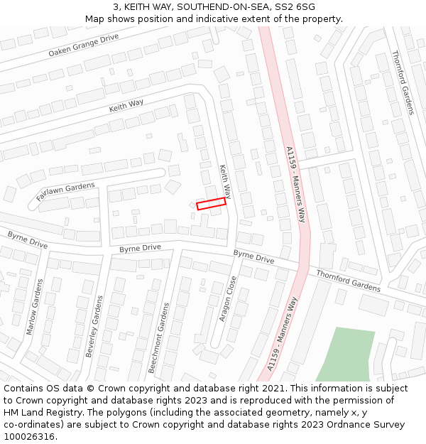 3, KEITH WAY, SOUTHEND-ON-SEA, SS2 6SG: Location map and indicative extent of plot