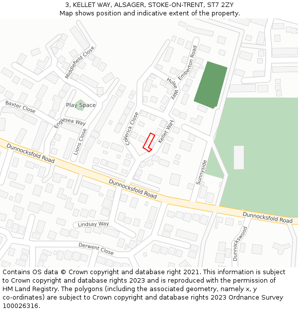 3, KELLET WAY, ALSAGER, STOKE-ON-TRENT, ST7 2ZY: Location map and indicative extent of plot