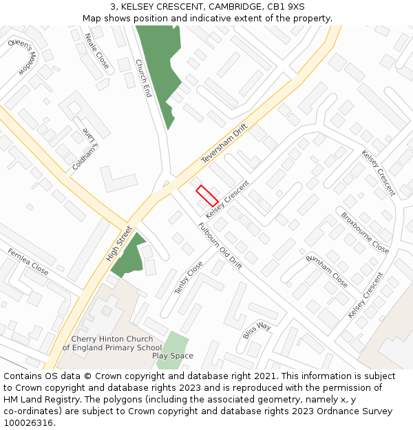 3, KELSEY CRESCENT, CAMBRIDGE, CB1 9XS: Location map and indicative extent of plot