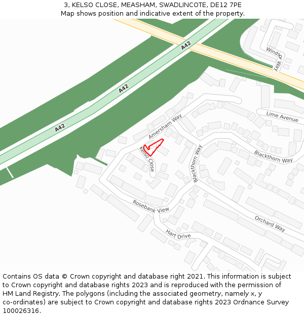 3, KELSO CLOSE, MEASHAM, SWADLINCOTE, DE12 7PE: Location map and indicative extent of plot