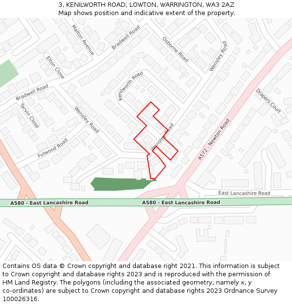 3, KENILWORTH ROAD, LOWTON, WARRINGTON, WA3 2AZ: Location map and indicative extent of plot