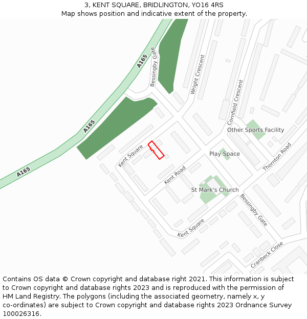 3, KENT SQUARE, BRIDLINGTON, YO16 4RS: Location map and indicative extent of plot