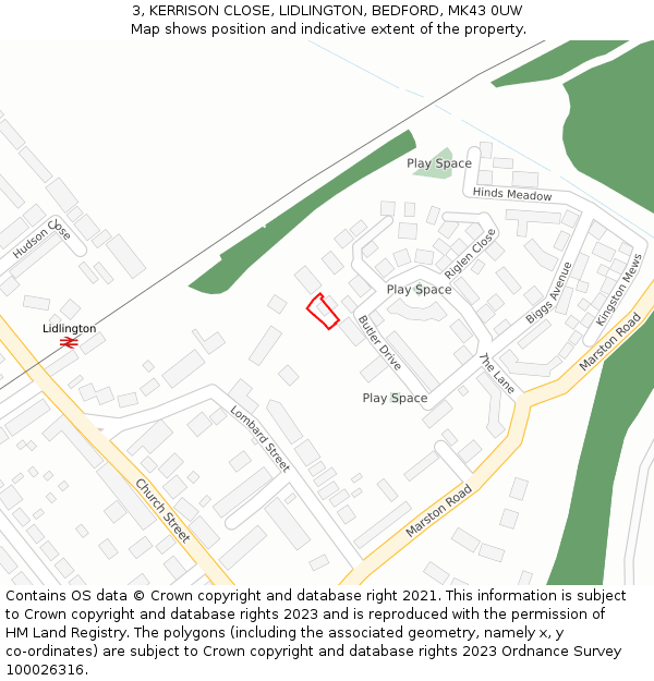 3, KERRISON CLOSE, LIDLINGTON, BEDFORD, MK43 0UW: Location map and indicative extent of plot