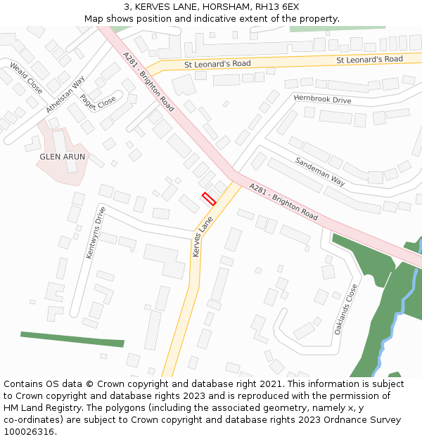 3, KERVES LANE, HORSHAM, RH13 6EX: Location map and indicative extent of plot