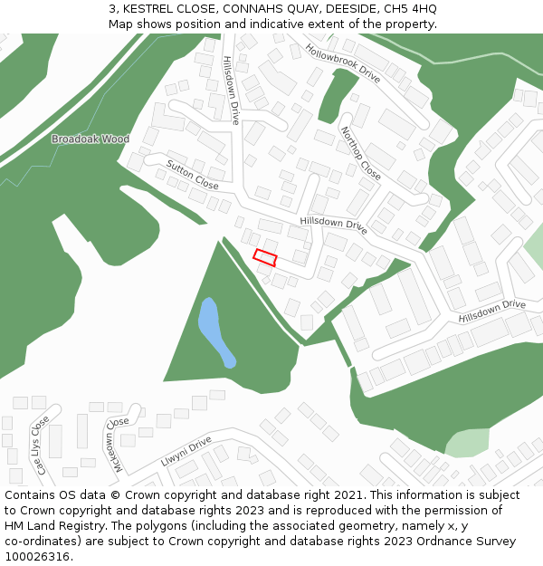 3, KESTREL CLOSE, CONNAHS QUAY, DEESIDE, CH5 4HQ: Location map and indicative extent of plot