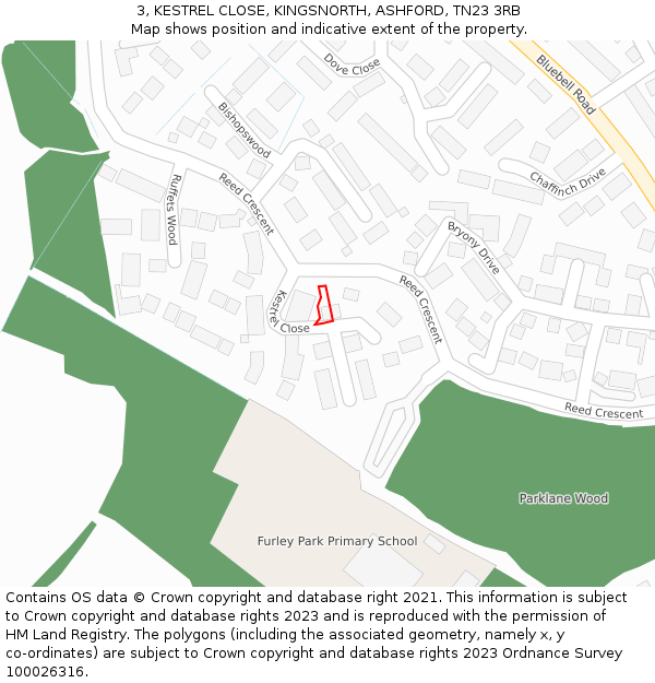 3, KESTREL CLOSE, KINGSNORTH, ASHFORD, TN23 3RB: Location map and indicative extent of plot