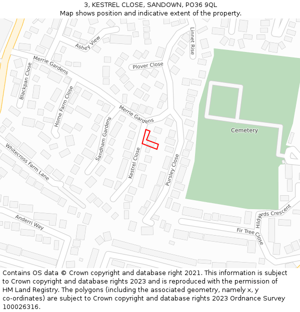 3, KESTREL CLOSE, SANDOWN, PO36 9QL: Location map and indicative extent of plot