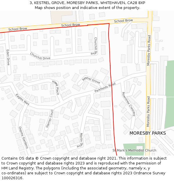 3, KESTREL GROVE, MORESBY PARKS, WHITEHAVEN, CA28 8XP: Location map and indicative extent of plot