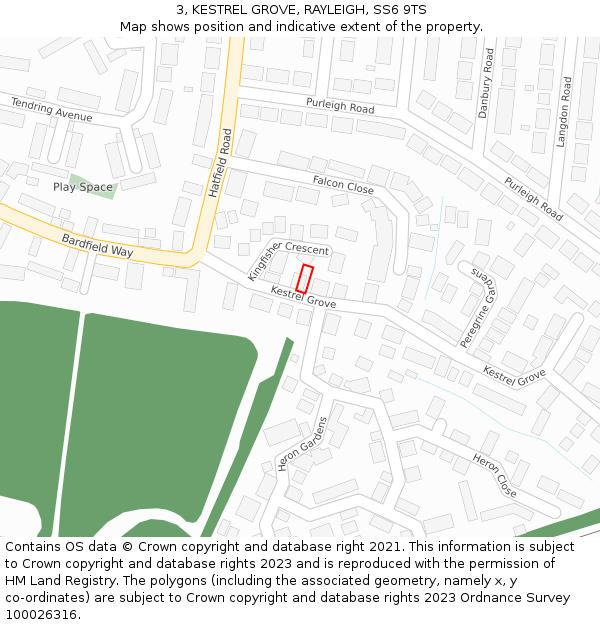 3, KESTREL GROVE, RAYLEIGH, SS6 9TS: Location map and indicative extent of plot