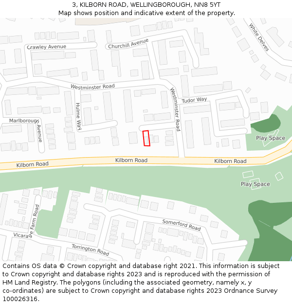 3, KILBORN ROAD, WELLINGBOROUGH, NN8 5YT: Location map and indicative extent of plot