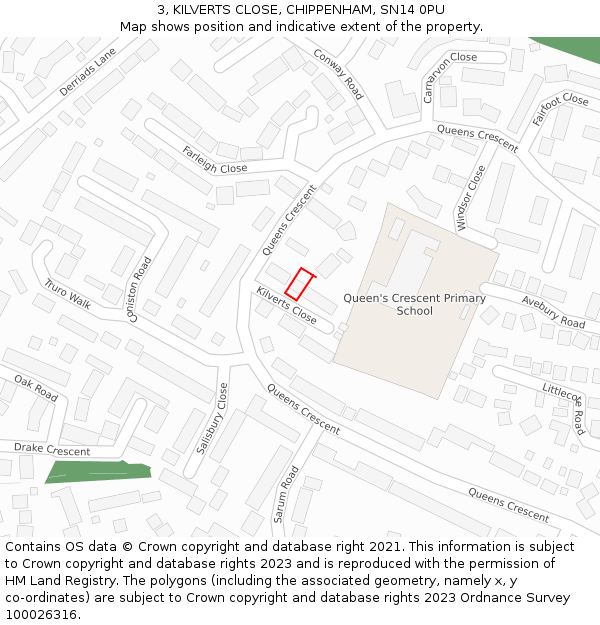 3, KILVERTS CLOSE, CHIPPENHAM, SN14 0PU: Location map and indicative extent of plot