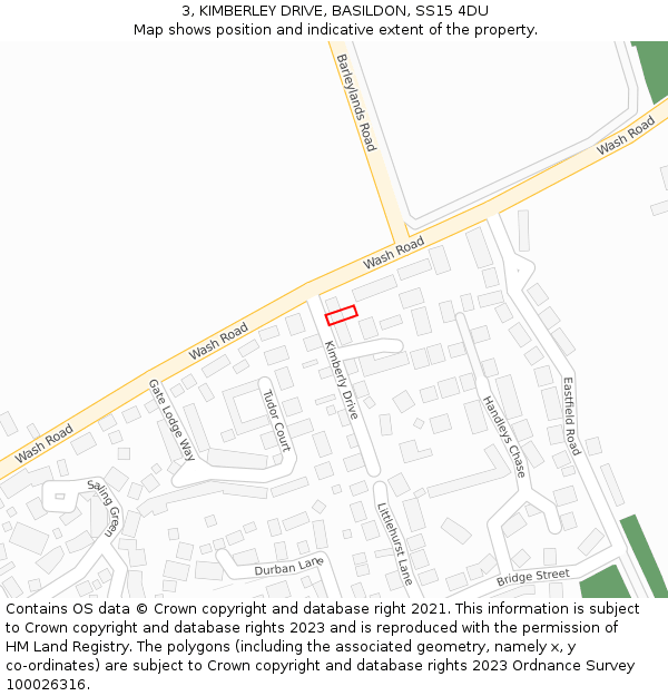 3, KIMBERLEY DRIVE, BASILDON, SS15 4DU: Location map and indicative extent of plot