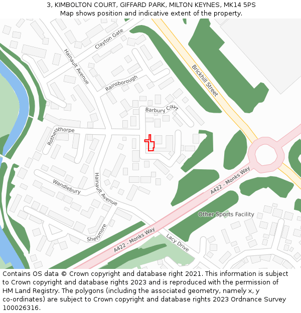 3, KIMBOLTON COURT, GIFFARD PARK, MILTON KEYNES, MK14 5PS: Location map and indicative extent of plot