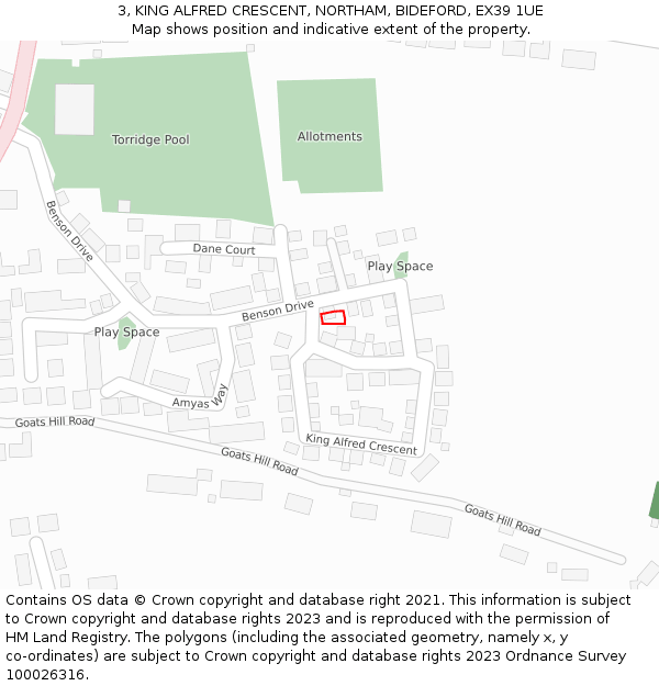 3, KING ALFRED CRESCENT, NORTHAM, BIDEFORD, EX39 1UE: Location map and indicative extent of plot