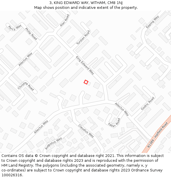 3, KING EDWARD WAY, WITHAM, CM8 1NJ: Location map and indicative extent of plot