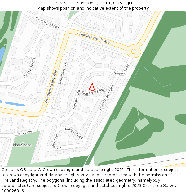 3, KING HENRY ROAD, FLEET, GU51 1JH: Location map and indicative extent of plot