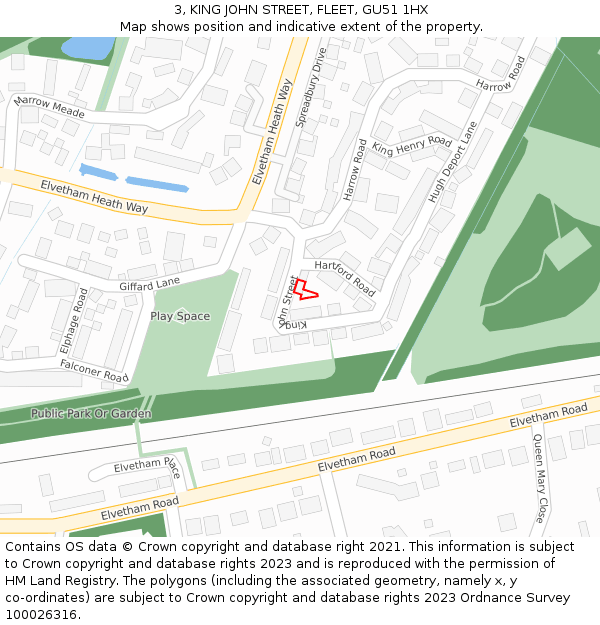 3, KING JOHN STREET, FLEET, GU51 1HX: Location map and indicative extent of plot