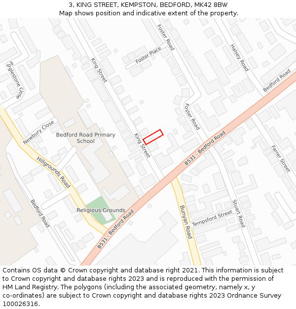 3, KING STREET, KEMPSTON, BEDFORD, MK42 8BW: Location map and indicative extent of plot