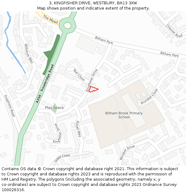 3, KINGFISHER DRIVE, WESTBURY, BA13 3XW: Location map and indicative extent of plot