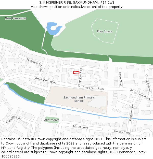 3, KINGFISHER RISE, SAXMUNDHAM, IP17 1WE: Location map and indicative extent of plot