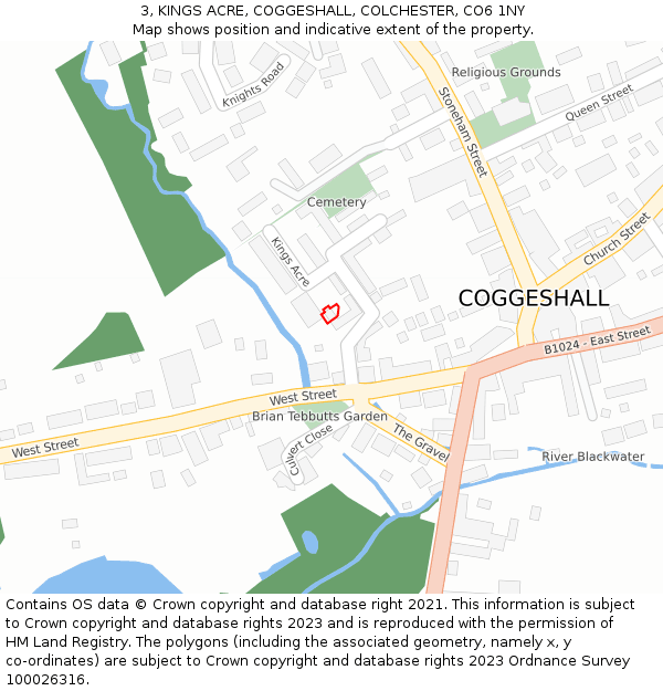 3, KINGS ACRE, COGGESHALL, COLCHESTER, CO6 1NY: Location map and indicative extent of plot