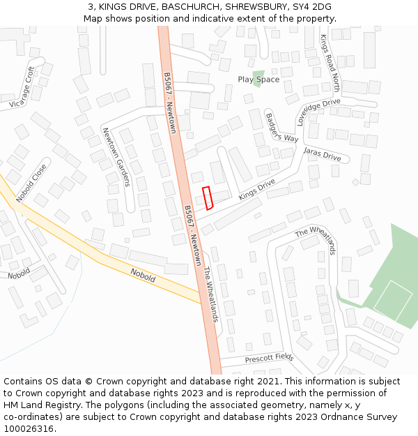 3, KINGS DRIVE, BASCHURCH, SHREWSBURY, SY4 2DG: Location map and indicative extent of plot