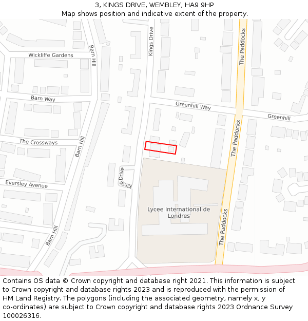 3, KINGS DRIVE, WEMBLEY, HA9 9HP: Location map and indicative extent of plot