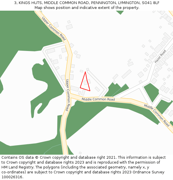 3, KINGS HUTS, MIDDLE COMMON ROAD, PENNINGTON, LYMINGTON, SO41 8LF: Location map and indicative extent of plot