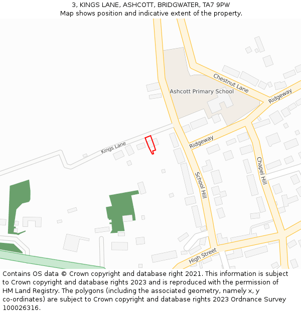 3, KINGS LANE, ASHCOTT, BRIDGWATER, TA7 9PW: Location map and indicative extent of plot