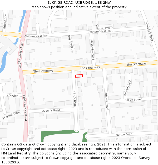 3, KINGS ROAD, UXBRIDGE, UB8 2NW: Location map and indicative extent of plot